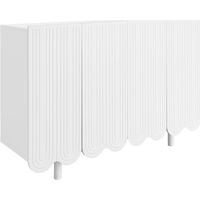 Sideboard 4 portes sculptées goutte avec étagères, blanc 120 cm