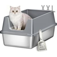 Bac à Litière en Acier Inoxydable, XXL Métallique Bac à Litière, Grande Litiere pour Chat à Bords Hauts avec Pelle, Facile à Nettoyer, Dessus Ouvert, 60,5 x 40 x 29cm, Gris Foncé