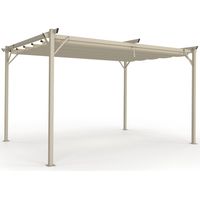 Pergola Retractable Dach 4 Beine 3x4 M Laube Holzeffekt und Leinwand beige
