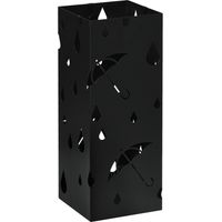 Portaombrelli in Metallo con 4 Ganci e Vaschetta Raccogligocce, 15.5x15.5x41cm, Nero