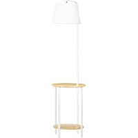 Lampara de Pie Moderna con Mesita Pantalla Lino Interruptor Salon Dormitorio 43x39,5x162 cm Blanco