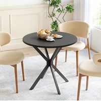 Table à manger ronde 2 places Ø80 cm style industriel, pour salon et cuisine, bois noir et métal noir