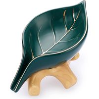 RHG Porte-savon en céramique, auto-drainant, plateau décoratif unique en forme de feuille avec effet cascade