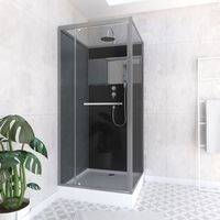 cabine de douche carrée 90x90cm porte pivotante - fond noir avec bande effet miroir - square stripe