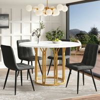 Ensemble Salle à Manger 5 Pièces - Table Carrée 100x100cm Effet Marbre + 4 Chaises Grises
