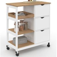 Küchenwagen MUNA 3 Körbe + 1 abnehmbares Tablett in Weiß und Bucheffekt B.76 cm