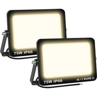 2 Pièces 75W Projecteurs LED Extérieur,7500lm Eclairage de Sécurité Spot LED Extérieur,Blanc Chaud 4000K Lumineuse Lampe pour Entrepôt Garage Jardin Stade Arrière-cour,175V-260V Imperméable
