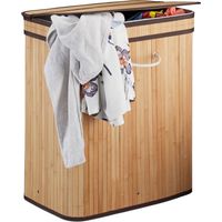 3x Cestos Ropa Sucia Rectangular con 2 Compartimentos, Cubo Colada, Canasta con Tapa, Bambú, 95 L, Natural