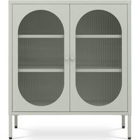 Buffet Métal 2 Portes Vert Sauge Et Verre Cannelé 80cm Eden