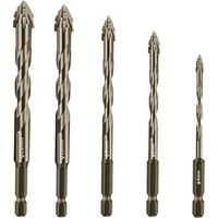 Forets hélicoïdaux excentriques robustes, jeu de 5 forets pour maçonnerie, adaptés au béton, au verre, à la brique, au ciment, aux carreaux, au bois, etc., forets de 5/32" à 1/2".