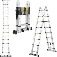 SWANEW Scala telescopica 2,5m + 2,5m scala allungabile in alluminio argento scala allungabile antiscivolo