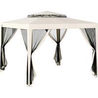 Gazebo de jardin 3x3 m avec moustiquaire, en acier et polyester blanc crème, double auvent et 8 trous