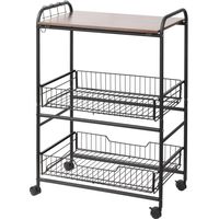 Carrello da cucina portavivande style industriale 2 cestini 4 ganci 4 ruote 60x38x85.5cm Marrone nero