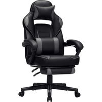 Fauteuil gamer SONGMICS OBG073B03 - Gris et noir - Chaise gaming - Siège de bureau réglable - Avec repose-pieds télescopique - Ergonomique - Mécanisme basculant - Appui-tête - Support lombaire - Charg