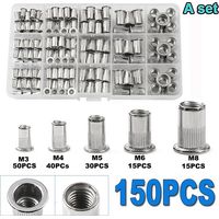Un ensemble de 150 écrous à sertir en aluminium M3 à M8, surface rainurée verticale, kit d'assemblage en boîte.
