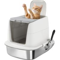 Kattenbak van roestvrij staal, gesloten kattenbak met schepje, geurzakje en in- en uitgang.