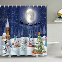 200 x 230 cm großer Duschvorhang mit Weihnachtsmotiv, Weihnachtsmann und Rentier, Badezimmer-Dekorationsset, wasserdichtes Material, inklusive 12 Haken