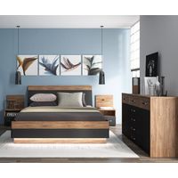 Schlafzimmer Set 4-teilig MANAGUA-129 mit Bett 140x200 in Eiche mit schwarz matt