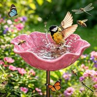 Vogeltränke Blume aus Metall,Handgefertigter Gartenstecker,Winterfeste Vogeltränke & Insektentränke,Bienentränke für Garten und Terrasse,Rosa,1er-Pack