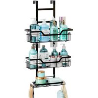Over-the-door shower shelf, 3-tier no-drill shower caddy with razor and sponge hooks, rustproof, easy to install
