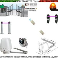 Kit Motore a Braccio Articolato 220/24 V Cancello Automatico Anta da 0,5 a 2,5 MT Centrale 2 Radiocomandi Faro Selettore 2 Paline 2 Fotocellule