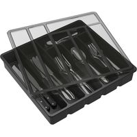 Range Couverts pour Tiroir avec Couvercle, Boîte de Rangement Couverts de Cuisine, Organisateur de Couverts en Plastique, Boîte de Rangement Couverts pour Tiroir de Cuisine et Comptoir, 6 Compartiment
