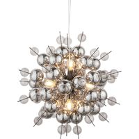 Merano Pavia Plafonnier à 9 lampes, plaque chromée noire avec miroir fumé et verre teinté