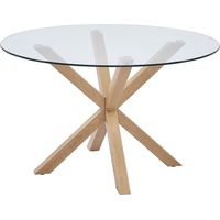 Table à manger ALEX – Ronde 120 cm – Plateau en verre trempé et pieds métal effet bois – Style moderne