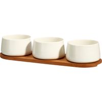 Porzellanschälchen für Dips APERIO, 3 x 200 ml, Bambustablett