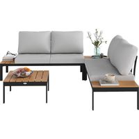 Set da Giardino 4 Pezzi 2 Divanetti 2 Posti 2 Tavolini Metallo Legno Composito Grigio Nero Teak
