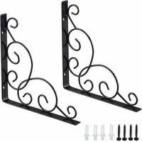 Equerre D'étagere en Fer Forgé, 2 Pièces Équerres pour Étagère de Jardin, Équerre pour Étagere Murale en Fer, Équerre de Support D'étagère, pour Cuisine Salle de Bain Bureau Restaurant (Noir)