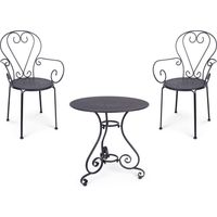 Set "Etienne" Runder Couchtisch mit farbigen Sesseln aus pulverbeschichtetem Stahl für Garten und Bar in matter Ausführung -Bausatz mit zwei Sesseln und Tisch / Anthrazit