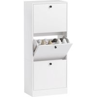 Schuhschrank, Schuhregal, 3 Klappfächer, verstellbar, Spanplatte, Weiß