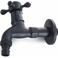 Grifo para lavadora Tigrezy de exterior, de latón, con caño G1/2 para fregadero, con manija en cruz antigua para fregona, para lavabo de jardín (negro)