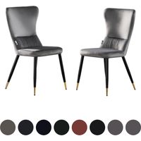 Lot de 2 chaises de salle à manger rembourrées New York LUX avec embouts argentés pour salle à manger et cuisine - Gris