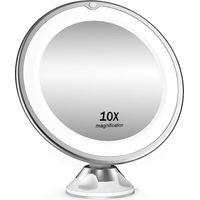 BEBUSINGOTO Miroir cosmétique grossissant x 10, éclairage LED, pivotant à 360°, miroir de rasage avec ventouse, pour la maison et les voyages, blanc
