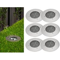 Solar LED Bodeneinbaustrahler 6er SET für Außen, Edelstahl rund Ø14cm IP67