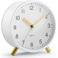 Sveglia analogica silenziosa senza ticchettio, classica sveglia da comodino in metallo con luce notturna e ampio display, sveglia a batteria per camere da letto, bambini e anziani (bianca)