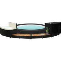 Vidaxl – Cadre de spa noir en résine tressée et bois d'acacia – Espace de rangement intégré – Résistant aux intempéries – Confort avec mini-canapé