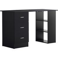 Computer Desk, Writing Table, PC Workstation with 3 Storage Shelves and Drawers, Silver Handle, for Home Office, Black