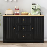 Buffet 126x86cm - 3 Tiroirs et 2 Portes Type Réfrigérateur - Étagères Réglables - Plan de Travail Capacité 40kg - MDF - Noir