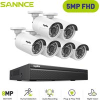 SANNCE 5MP Outdoor Surveillance Kit 6 IP Cameras Smart IR PoE Security Camera System Night Vision