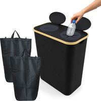 Relaxdays Conteneur pour bouteilles 170 L, jusqu’à 100 bouteilles, 2 sacs, verre & plastique, noir