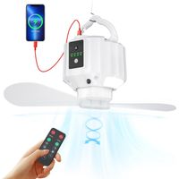 Camping Fan with LED Lantern, Rechargeable Fan for Tents, Remote Control, Hooks, Detachable Blades, Timer, for Picnic, Tents, Emergency (X15-White)