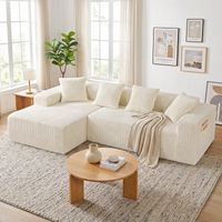 Canapé d'angle compressé 3 places velours côtelé,Canapé nuage modulaire,Chaise longue gauche,Sans assemblage,261x156x80cm,Beige