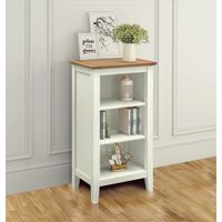 Hallowood Furniture Clifton Oak Painted Green Off White Small Bookcase, Solid Wooden Narrow Bookshelf with 2 Adjustable Shelves, Light Oak Top Book Shelf for Bedroom, Home Office, Living Room