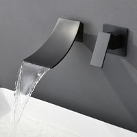 Waterfall bathroom faucet, wall-mounted recessed basin faucet - 2-hole wall-mounted faucet with single handle and large mixer spout for bathroom - Black