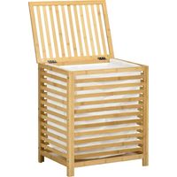 Panier à linge sale en bambou avec sac en polyester et coton amovible et couvercle - dim. 50L x 36l x 60H cm naturel