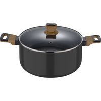Bergner - Casseruola 28x15,5cm in alluminio con maniglie soft touch effetto legno e coperchio in vetro, linea Earth Black induzione