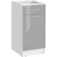 Cuisineandcie – Meuble bas de cuisine gris brillant 1 porte 1 tiroir L 40 cm – Amortisseurs pour fermeture douce – Façade brillante pour un style moderne